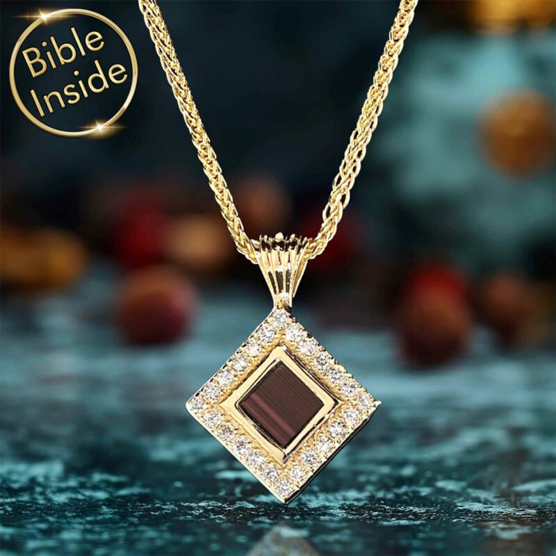 Necklace Shop Geometric Black Stone Pendant with New Testament Inside My Nano Jewelry