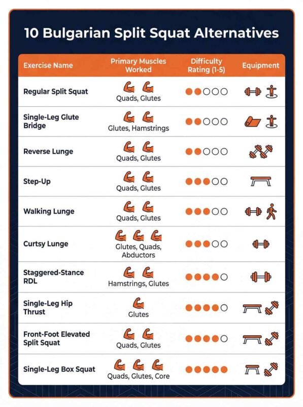 bulgarian split squat alternatives comparison table