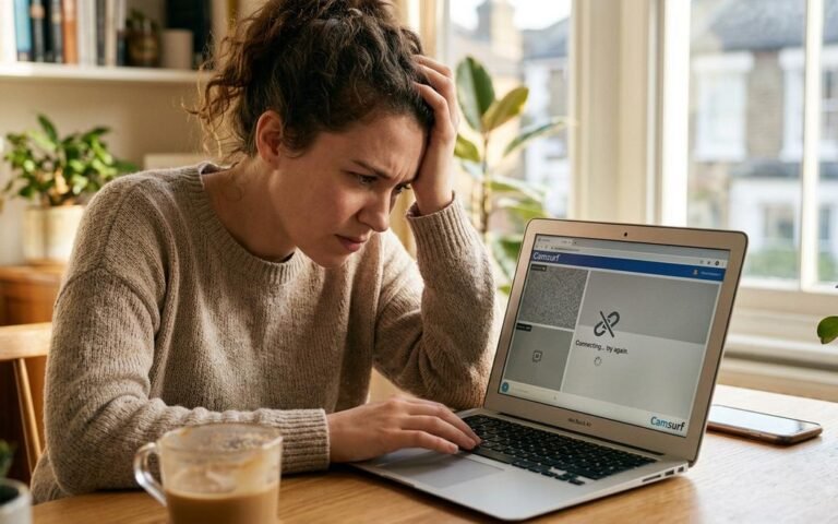 Camsurf troubleshooting guide showing error messages and connection problems on mobile device