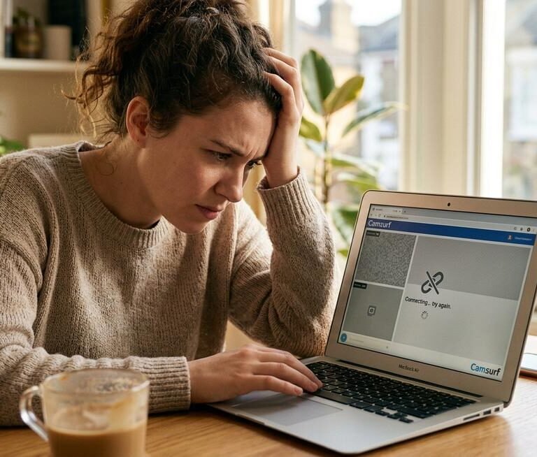 Camsurf troubleshooting guide showing error messages and connection problems on mobile device