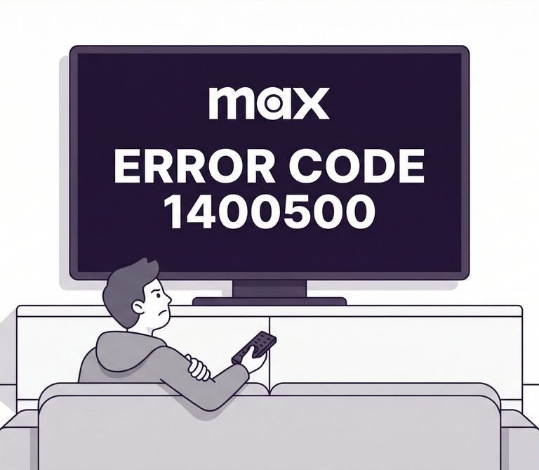 Person frustrated by HBO Max Error Code 1400500 on TV screen