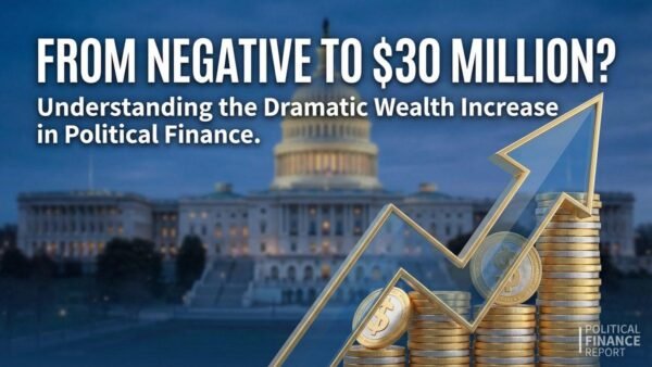 Ilhan Omar net worth: Capitol building with upward arrow and dollar coins representing dramatic wealth increase