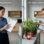 Visual guide to null and alternative hypotheses showing H₀ versus H₁ comparison
