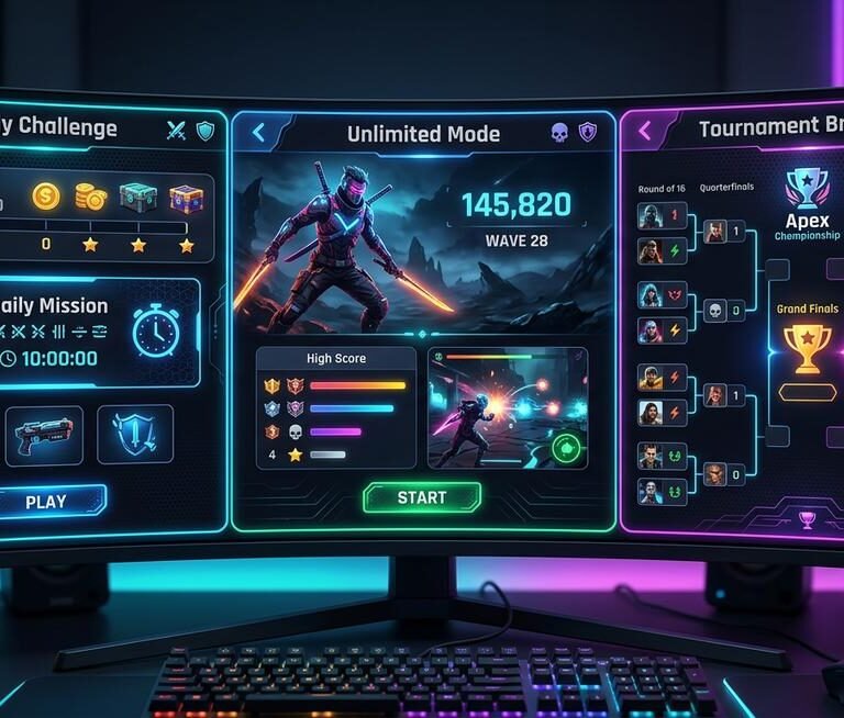 Comparison of Spotle game modes showing Daily, Unlimited, Endless, Custom, and Brackets interfaces