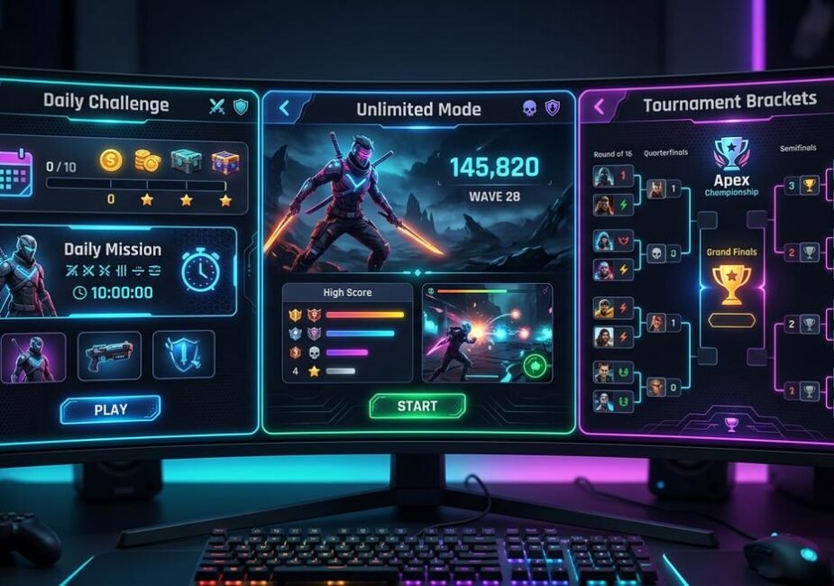 Comparison of Spotle game modes showing Daily, Unlimited, Endless, Custom, and Brackets interfaces