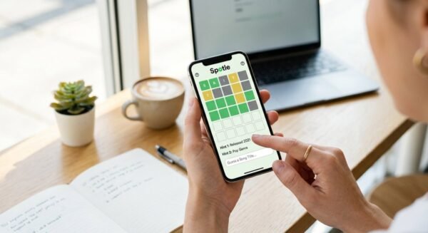Spotle music guessing game interface showing color-coded attribute clues for identifying a mystery Spotify artist